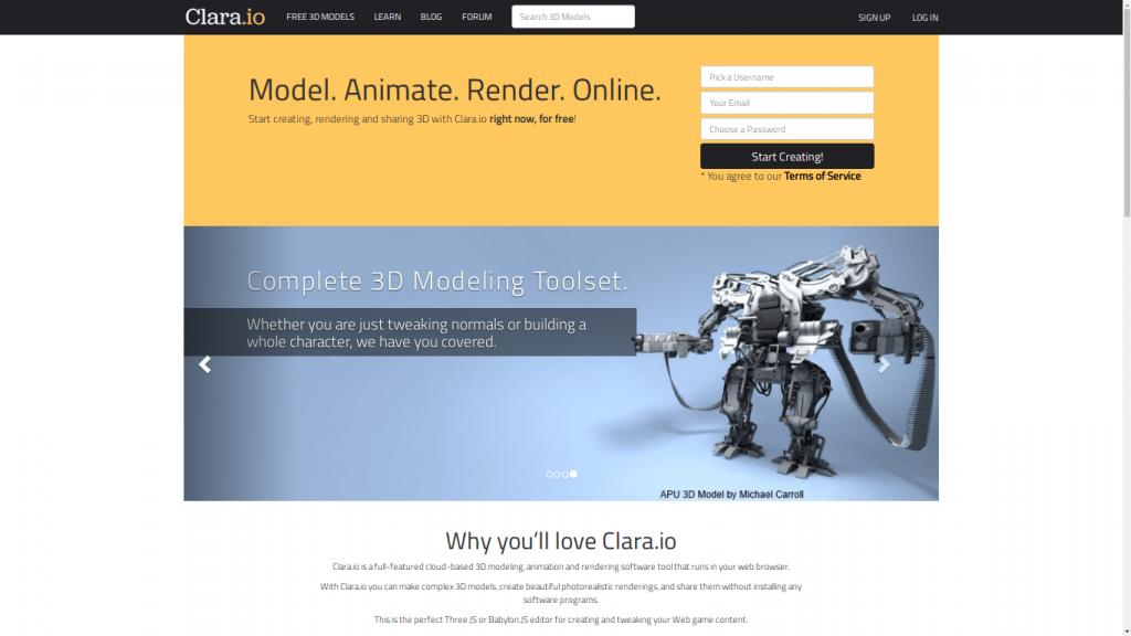 clara.io software cloud di modellazione 3d